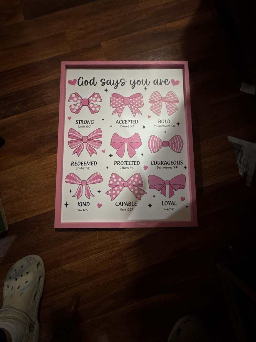 God Says You Are Pink Bow Framed Christian Wall Art Decor